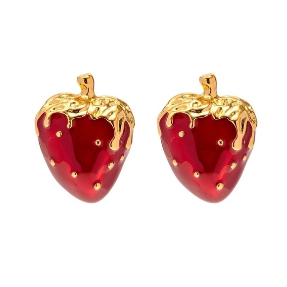 LOVEISH Jewelry - 18K Gold Plated Romantic Strawberry Stud Earrings